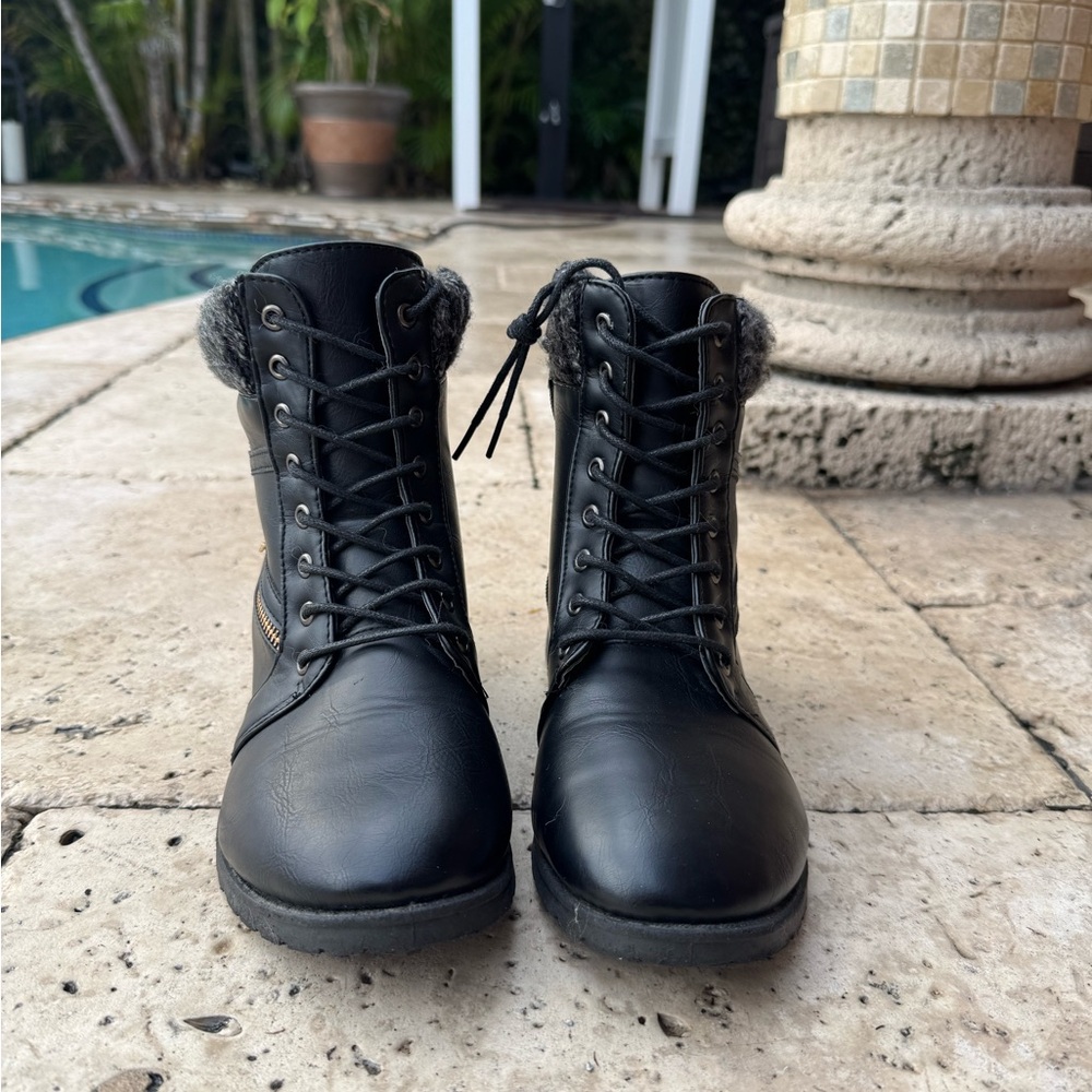 Charlotte Russe Black Vegan Leather Moto Boots with Knit Cuff